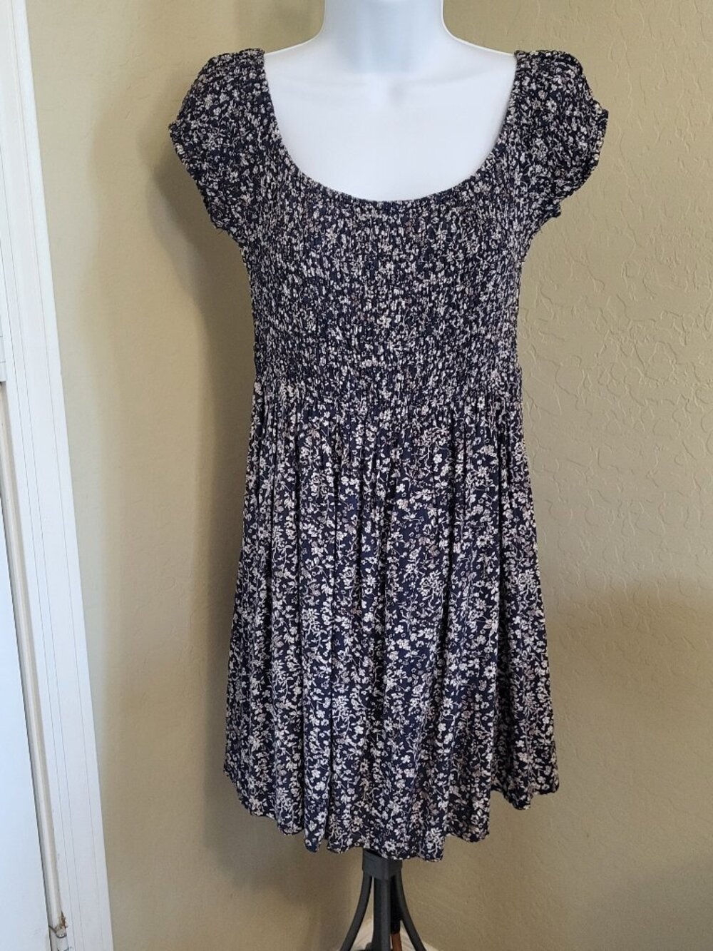 Boho smocked top navy floral dress